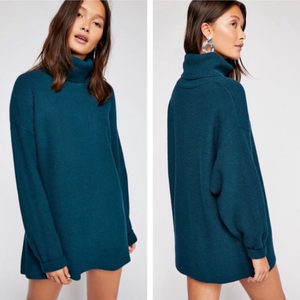 Free People Softly Structured Knit Tunic Sweater Oversized In Deep Jade Size M